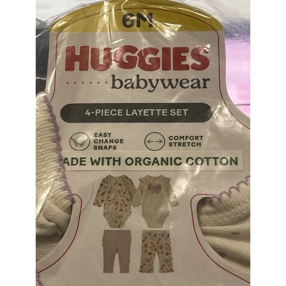 Huggies 4 Piece Girls Outfit Set 6M Floral Stripes Pink Purple Pants Baby - Picture 2 of 4